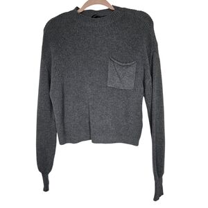 Merokeety Gray Knit Pocket Front Sweater